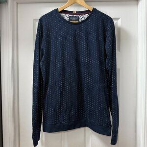 Denim & Flower Ricky Singh Navy Blue White Polka Dot Long Sleeve top Medium
